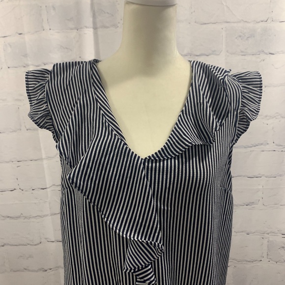 Monteau Striped Tie Front Ruffle Blouse Sailor - Picture 2 of 14